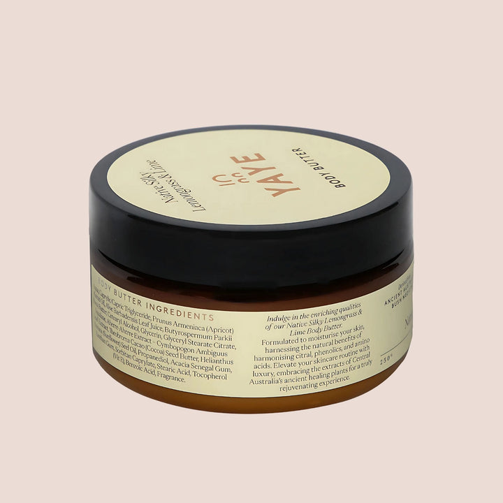 Back of Yaye Body Butter jar showing ingredients – natural, Australian-made skincare product