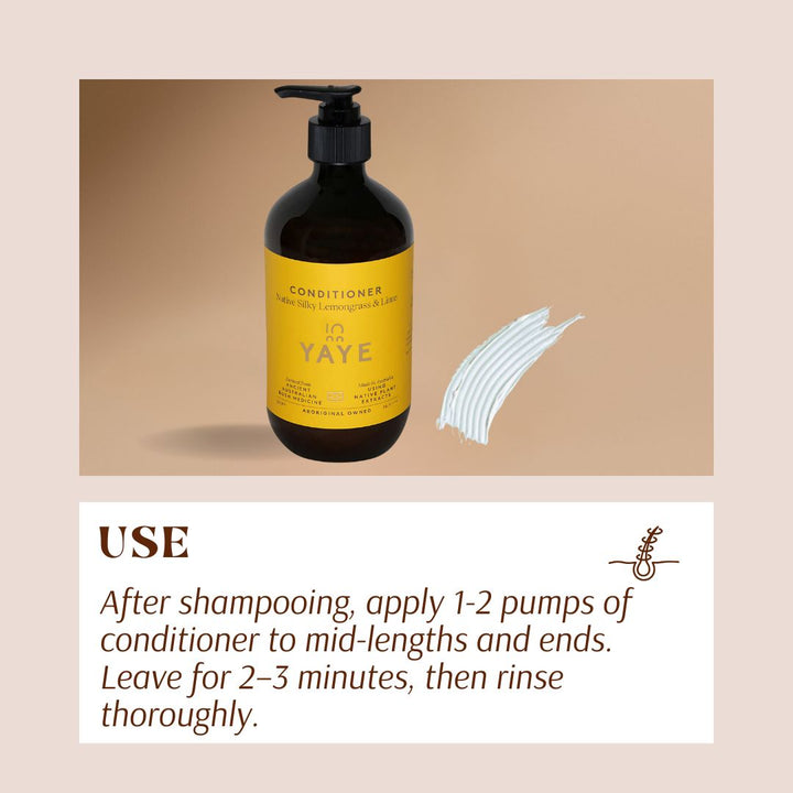 YAYE conditioner bottle with usage instructions on a beige background