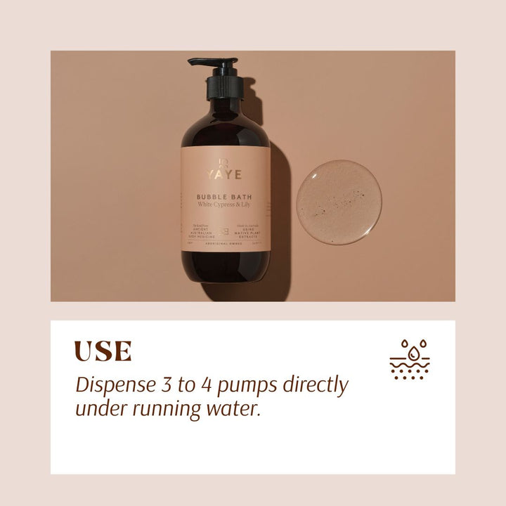 Brown bottle of bubble bath with pump and label on a beige background