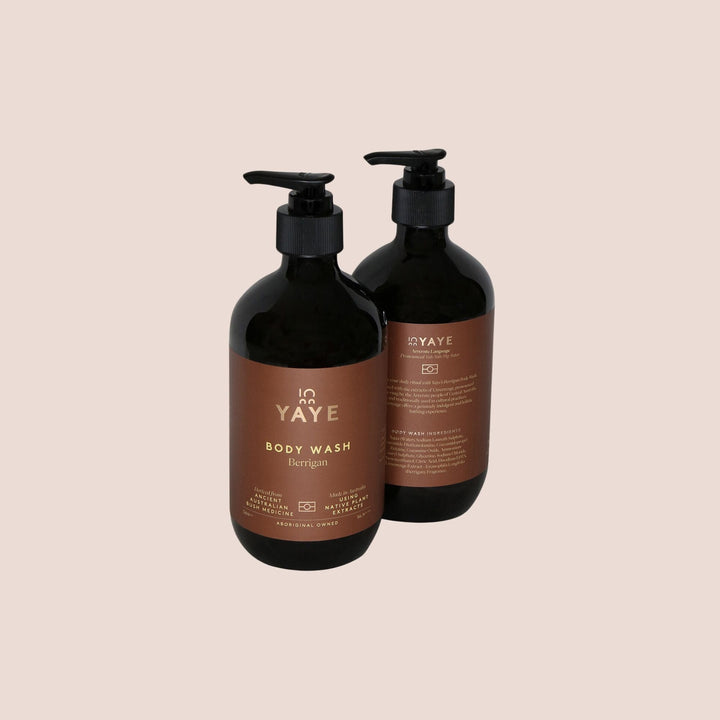 Yaye Berrigan Body Wash and Body Butter side by side – hydrating Aboriginal-owned skincare duo