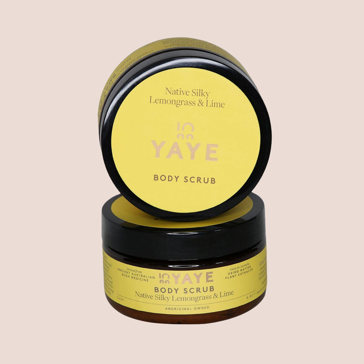 Two jars of Yaye Native Silky Lemongrass and Lime Body Scrub stacked together