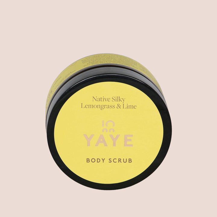 Top-down view of Yaye Native Silky Lemongrass & Lime Body Scrub highlighting natural sugar exfoliant texture – Aboriginal-owned skincare