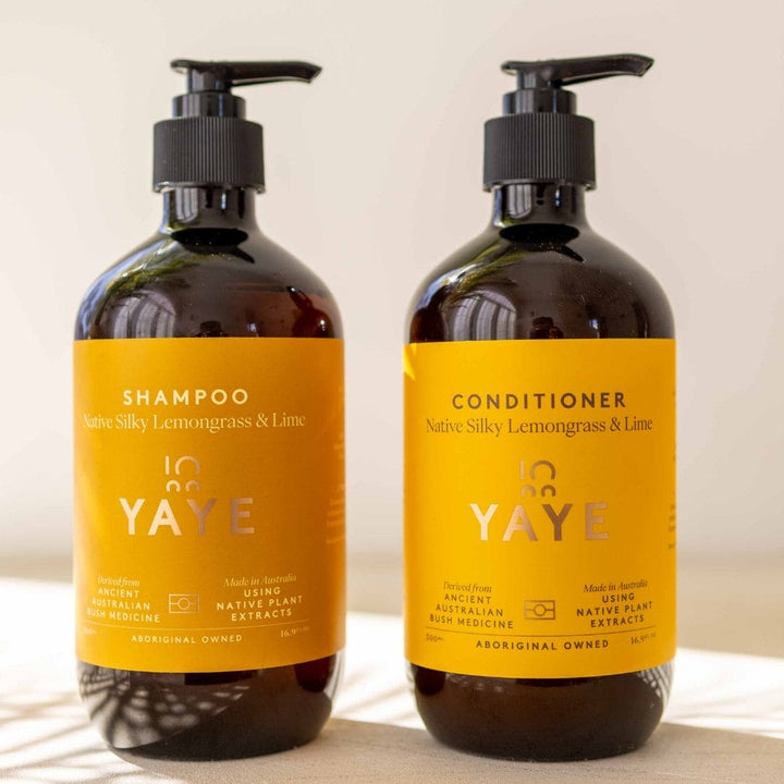 Yaye Shampoo and Conditioner bottles side by side – Aboriginal-owned Australian haircare infused with native botanicals