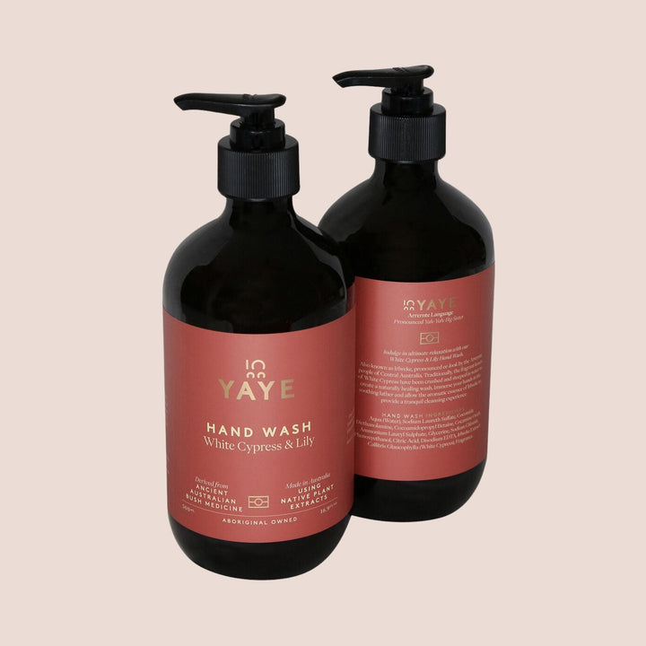 Two bottles of Yaye White Cypress & Lily Hand Wash side by side – First Nations beauty brand
