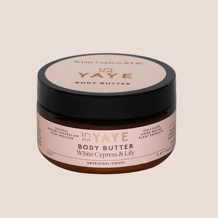 White Cypress and Lily body butter jar – Yaye Aboriginal skincare for hydration and soft, floral fragrance