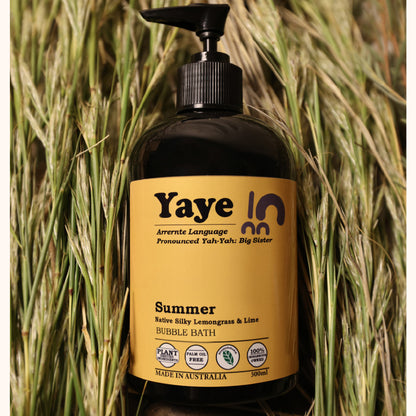 Pump bottle of Yaye's Summer bubble bath for adults. Australian made bubble bath. Aboriginal owned. Lemongrass and lime scent.
